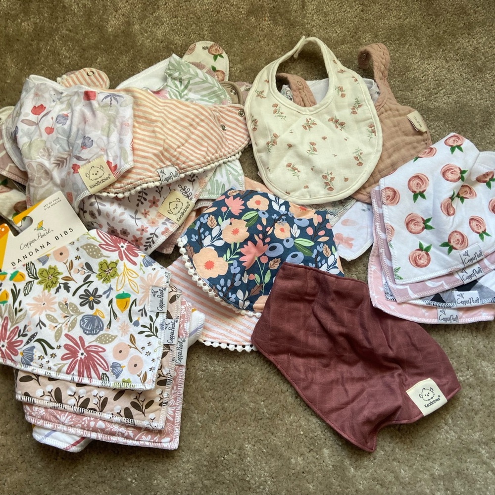 Huge lot baby girl bibs